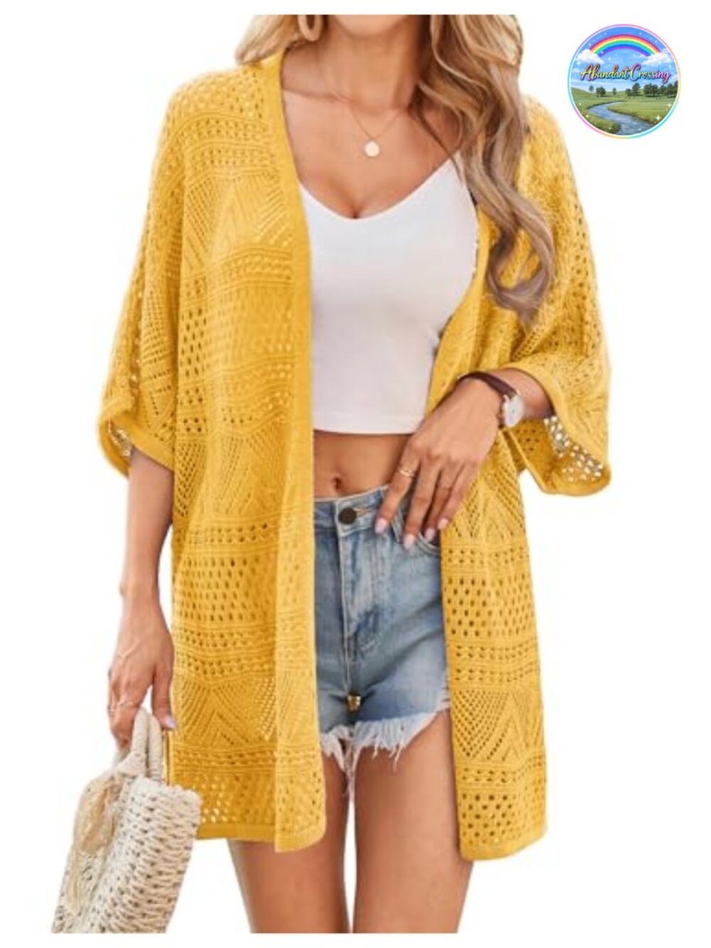 Lightweight Crochet Knit Kimono Cardigan Sweater Summer Batwing Sleeve